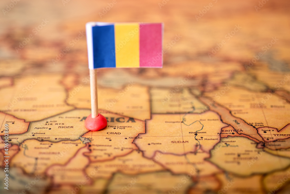 Naklejka premium Flag of Romania on the world map.