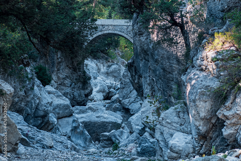ancient Roman bridge over a shady gorge in the Kesme Bogazi canyon, Turkey ancient Roman bridge over a shady gorge in the Kesme Bogazi canyon, Turkey