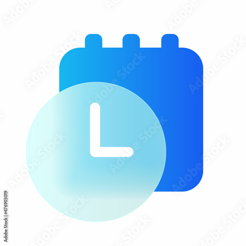 Vector modern trend icon in the style of glassmorphism with gradient, blur and transparency. calendar with clock symbol and icon