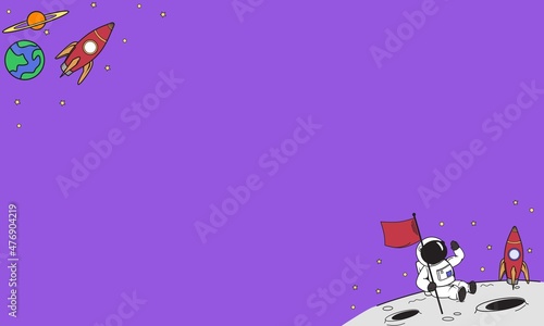 Space theme cards with flat astronomic symbols of planets, rocket, stars, telescope for design, invitations and advertisement