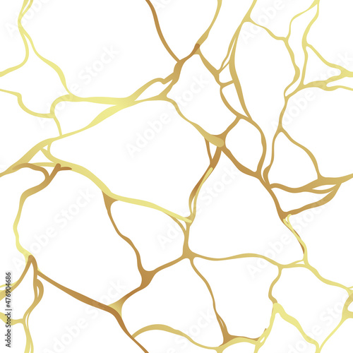 Kintsugi vector illustration. Japanese art, repairing broken pottery with gol...