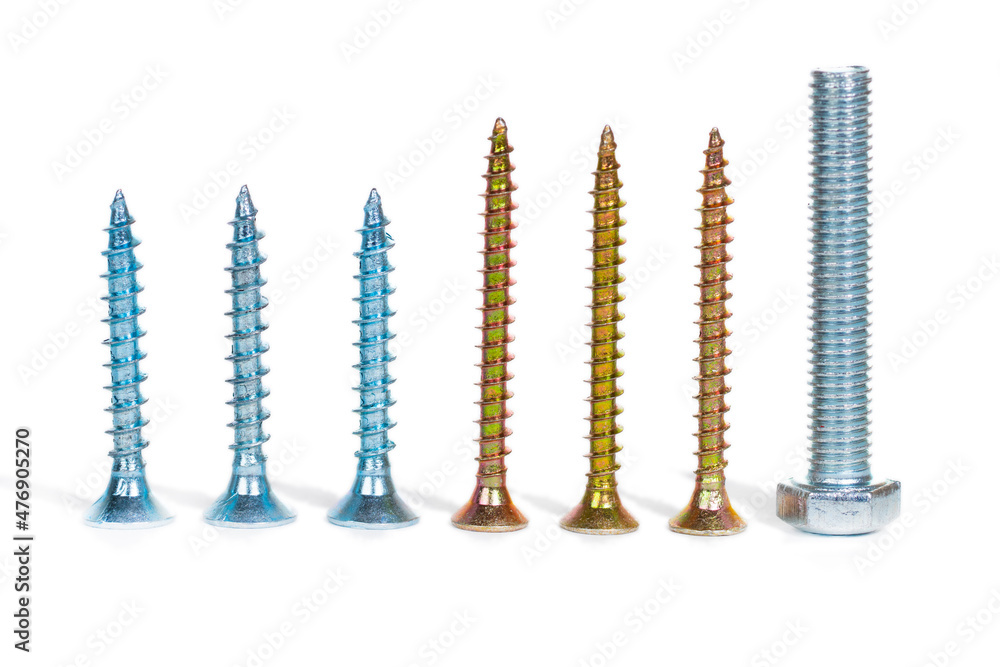 one silver bolt and six screws in row, team leader or different concept one silver bolt and six screws in row, team leader or different concept