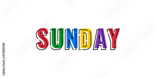 colorful cartoon style word sunday isolated on white background