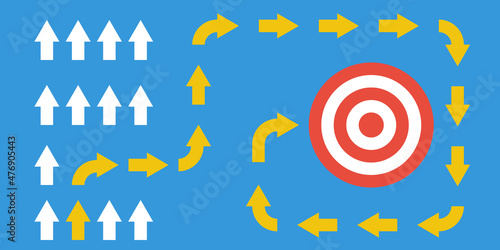 difficult around path to target, success business strategy vector concept
