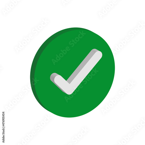 white check mark in green circle 3d isometric vector icon