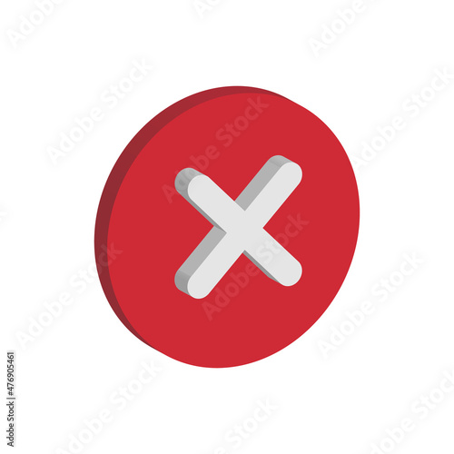 white cross mark in red round 3d isometric vector icon