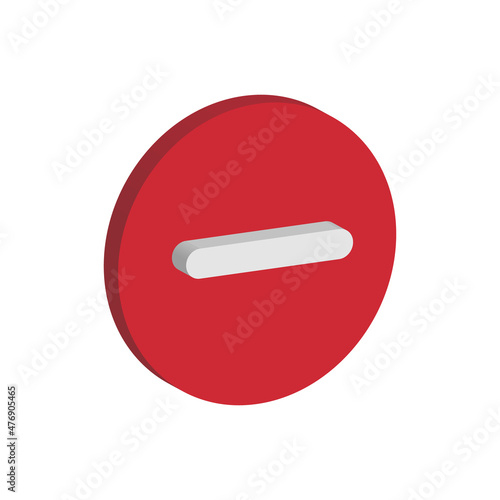 white minus sign in red round 3d isometric vector icon
