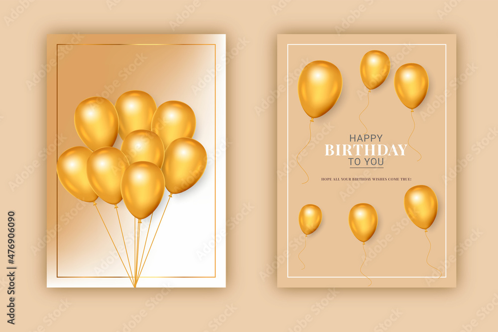 Happy birthday card decoration with the golden balloon and gold background