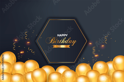 Canvas Print Happy birthday wish with the golden balloon and dark  decoration