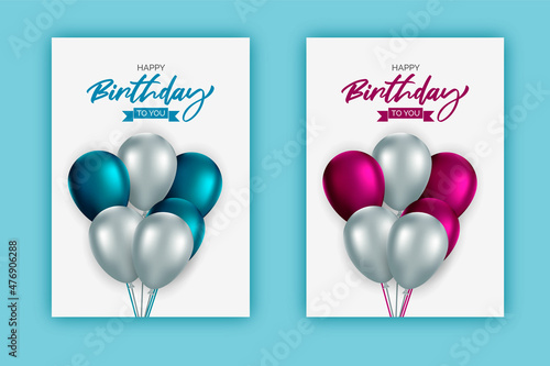 Canvas Print birthday card decoration with blue red and silver balloon
