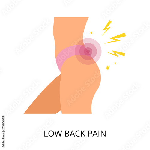 Body of woman suffering from acute low back pain vector illustration. Menstrual cramps, injury, inflammation concept. For topics like symptom, backache, rheumatism