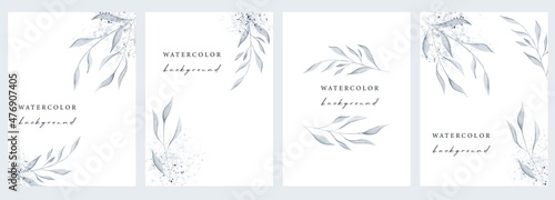 Set of vector universal backgrounds with watercolor leaves and copy space for text	