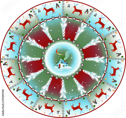 Festive decoration for the table service. Ceramic dish with a deers and snow.
