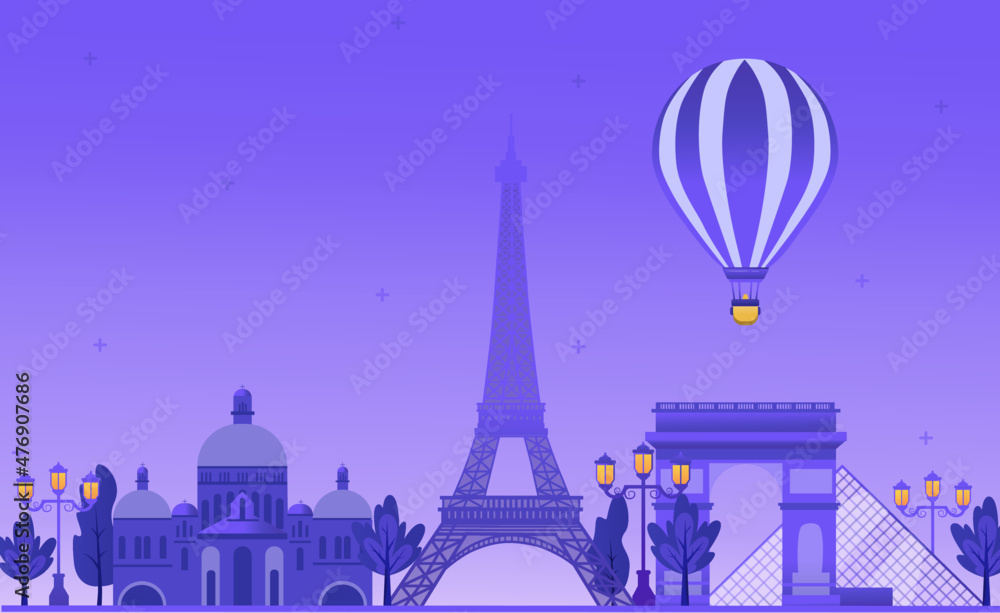 city eiffel tower, night in Paris, vector illustration 