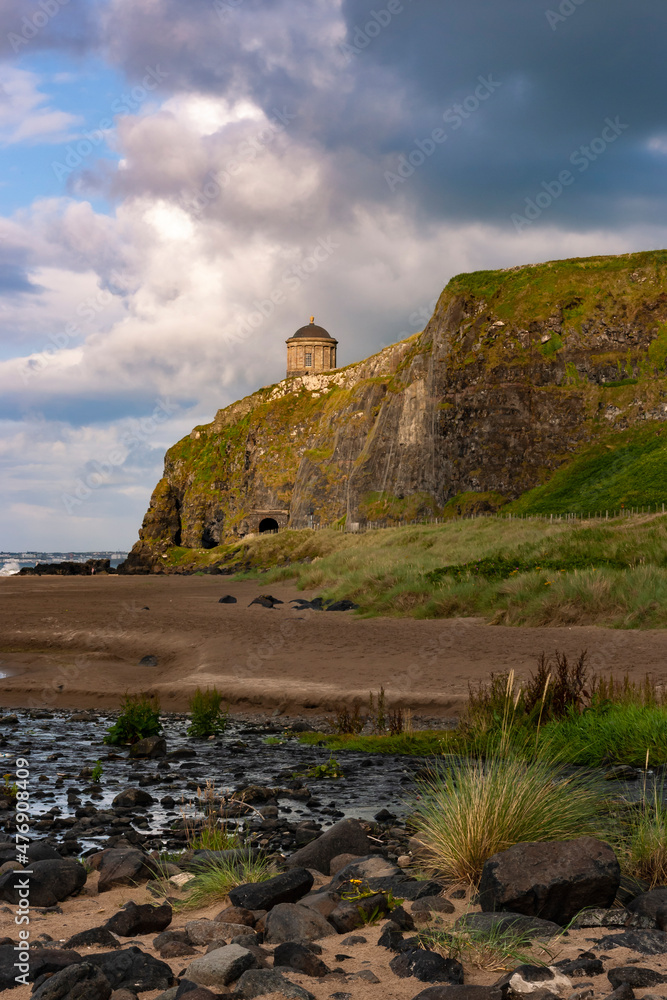 Downhill beach at Coleraine country  with the Mussenden temple in North Ireland