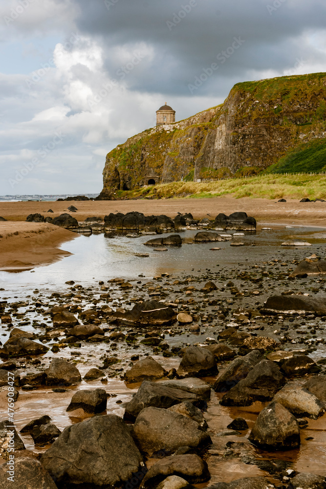 Downhill beach at Coleraine country  with the Mussenden temple in North Ireland