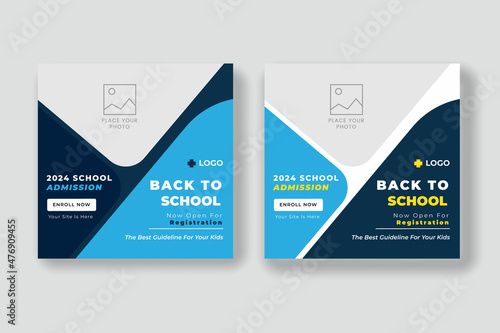 School education admission social media post & back to school web banner template
