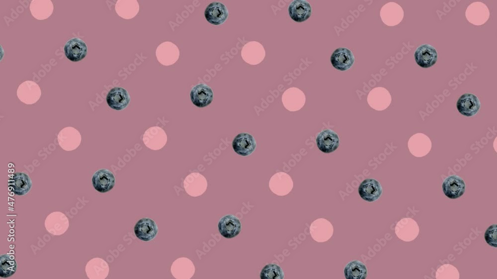 Colorful pattern of fresh blueberries. Top view. Seamless pattern with blueberry. Pop art design. Realistic animation. 4K video motion Colorful pattern of fresh blueberries. Top view. Seamless pattern with blueberry. Pop art design. Realistic animation. 4K video motion