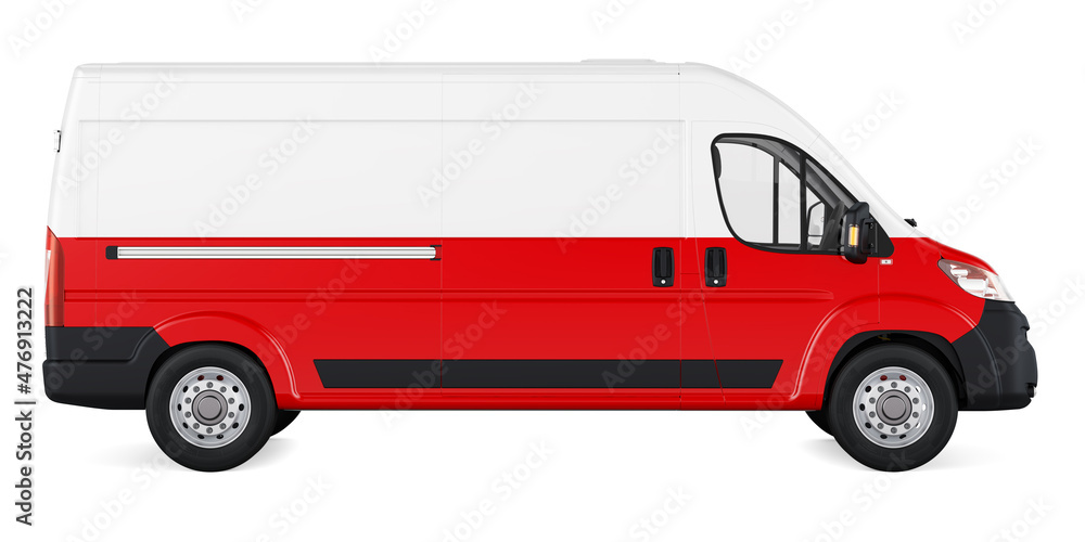 Polish flag painted on commercial delivery van. Freight delivery in Poland, concept. 3D rendering