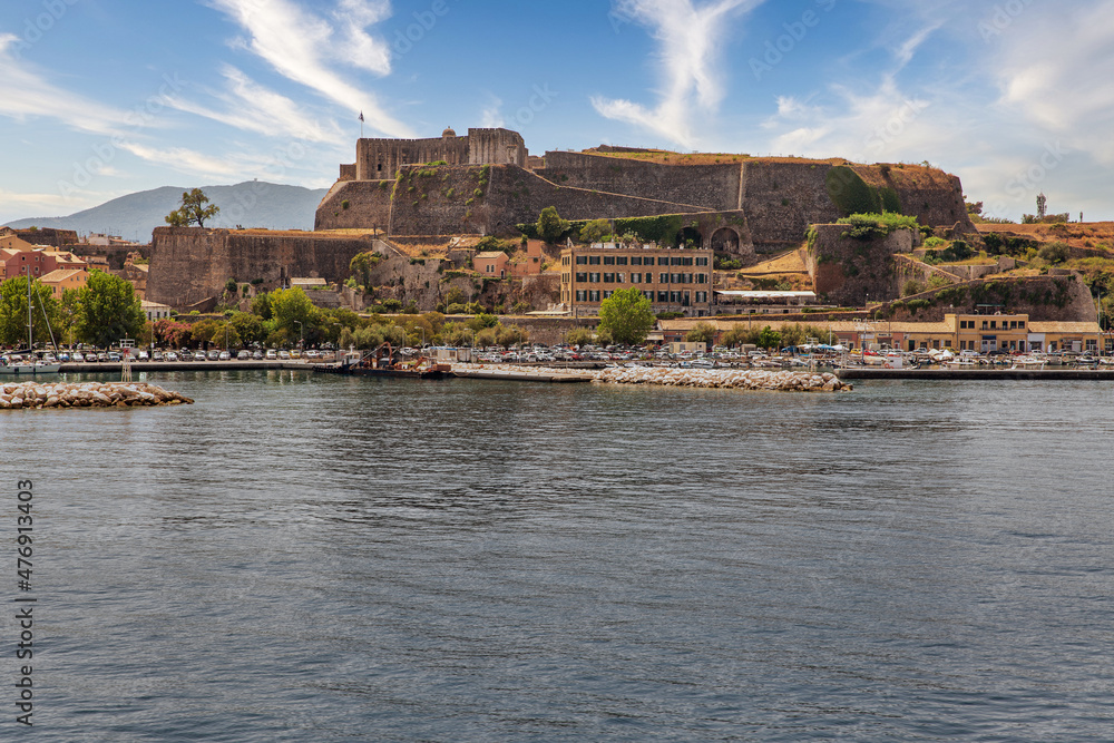 Kerkyra cityscape with New Fortress. Corfu island, Greece.