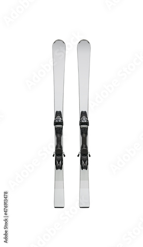 Pair of mountain skis with bindings isolated on white background