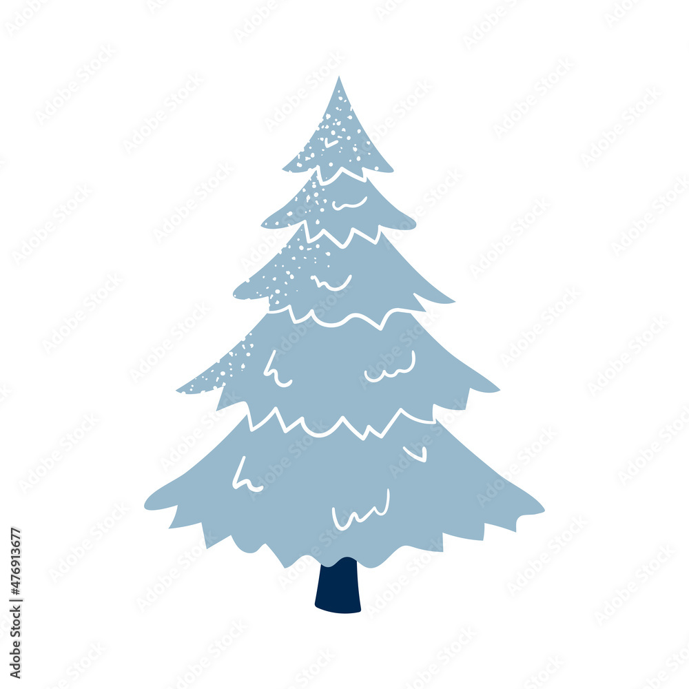 Fototapeta premium Beautiful cartoon blue pine tree. Winter forest tree icon. Vector illustration isolated on white.