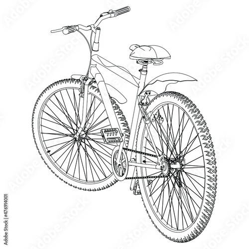 Modern city or mountain bike. Multi-speed bicycle for adults. Vector flat illustration, isolated on white