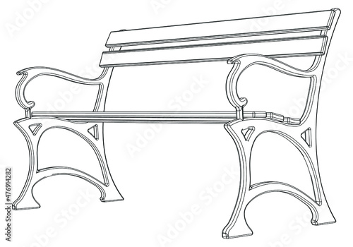 Bench outline vector illustration. Outdoor furniture illustration in linear style. Isolated on white background.