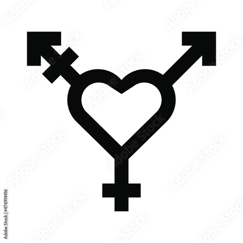 Black symbol of Transgender. Heart shaped transgender symbol. Gender and sexual orientation. Vector illustration design