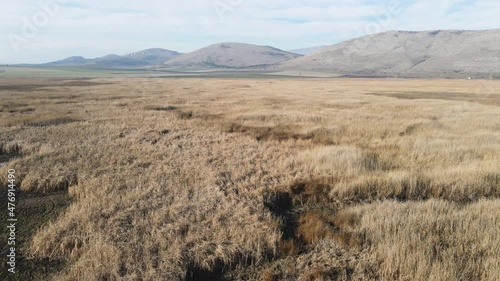 Aerial Autumn view of Aldomirovtsi marsh, Sofia region, Bulgaria photo