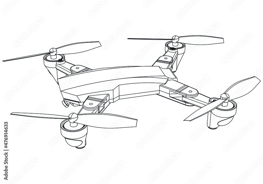 Drone quadcopter line shot. Drone vector isolated sign on white background Drone quadcopter line shot. Drone vector isolated sign on white background