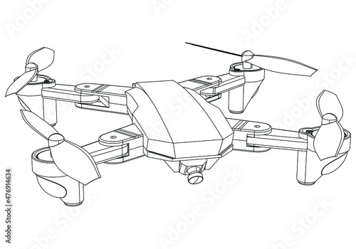 Drone quadcopter line shot. Drone vector isolated sign on white background
