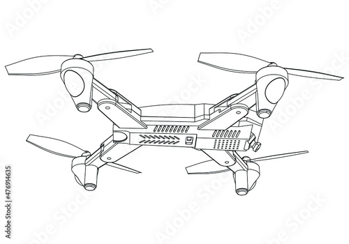 Drone quadcopter line shot. Drone vector isolated sign on white background