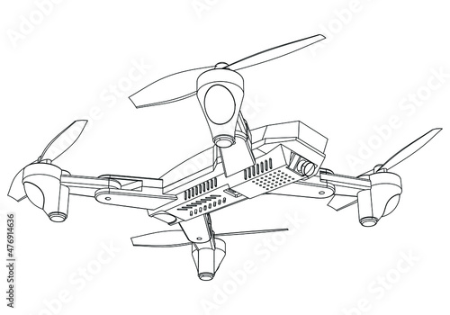 Drone quadcopter line shot. Drone vector isolated sign on white background