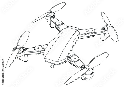 Drone quadcopter line shot. Drone vector isolated sign on white background