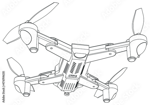 Drone quadcopter line shot. Drone vector isolated sign on white background