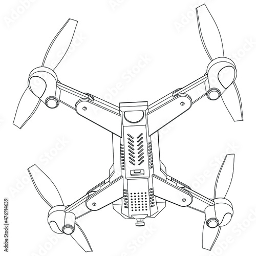 Drone quadcopter line shot. Drone vector isolated sign on white background