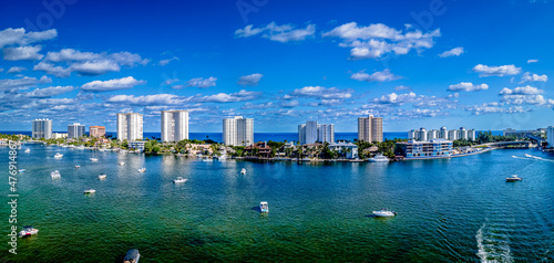Lake Boca Raton with city and boats
