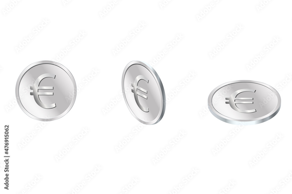 Silver coin of euro in three projection Silver coin of euro in three projection