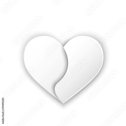 paper heart with shadow on white background. romantic and love symbol. element for valentine's day design
