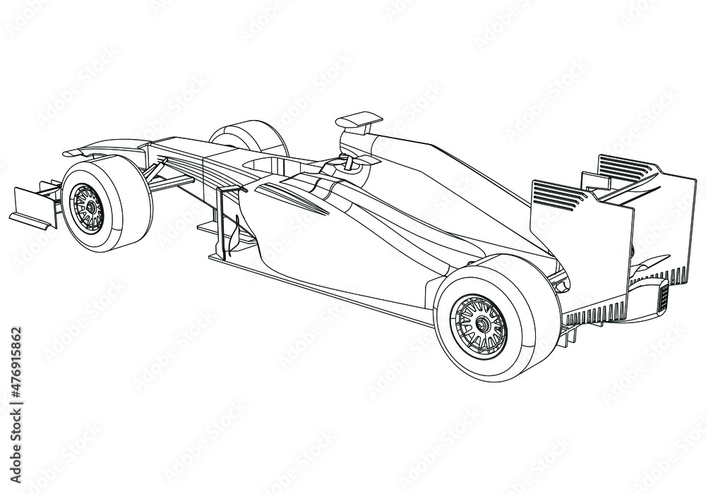 Formula car in outline. Sport vehicle template vector isolated on white.