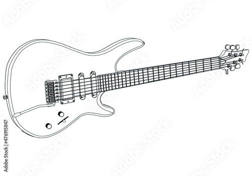 Classical guitar outline vector illustration. String plucked musical instrument. Blues or rock equipment. Isolated on white background