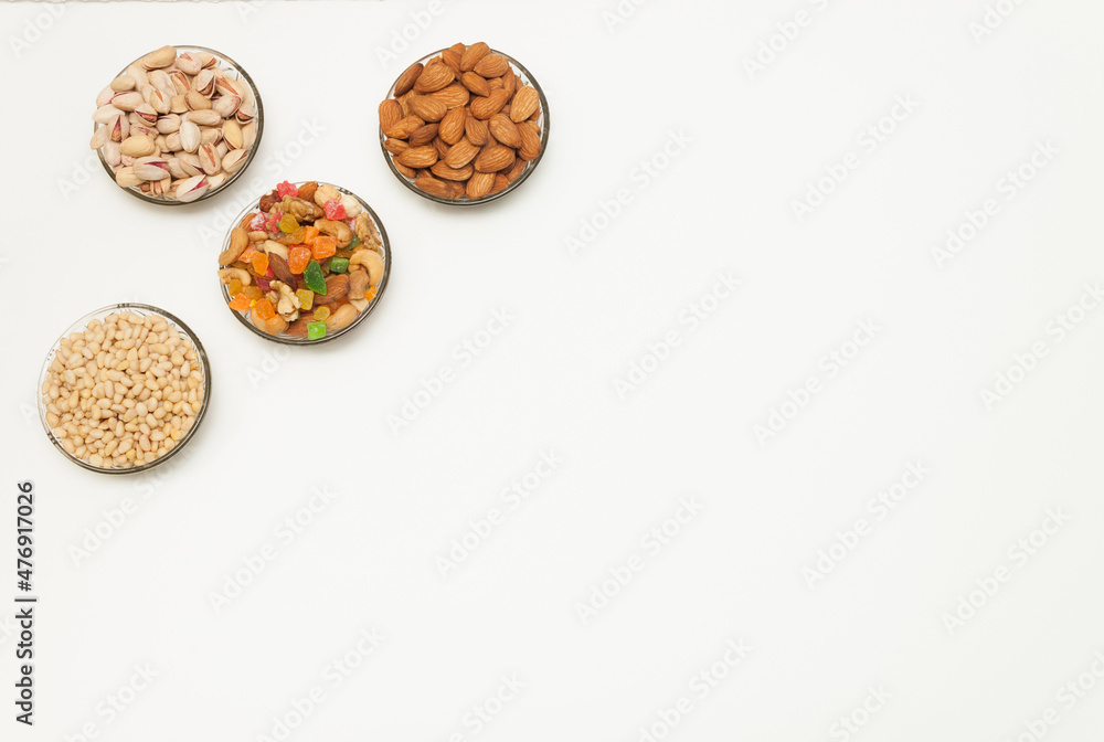 Nuts and snacks, a snack for beer on a white solid background. Nuts and snacks, a snack for beer on a white solid background.