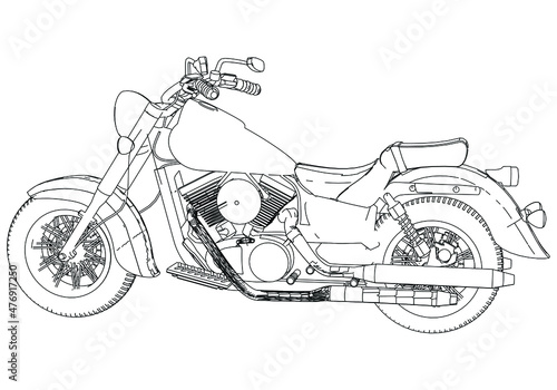 Motorcycle vector illustration coloring page for adults for drawing books. Line art picture. Graphic element. Black contour sketch illustrate Isolated on white background
