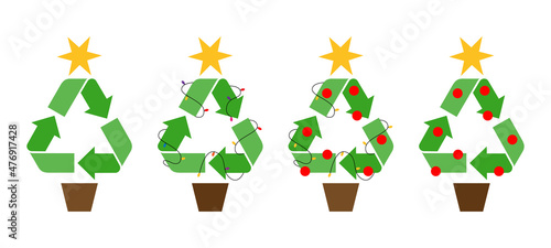 Have a Green Christmas.Recycle christmas three icon.Eco-friendly Christmas.Chrismas three with recycle symbols.Recycling icon.Christmas recycle pine tree