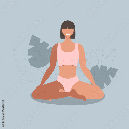 person meditating in yoga pose on a blue background