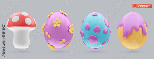 Easter eggs. 3d render vector icon set. Easter decorations