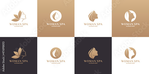luxury woman spa with golden color logo design collections