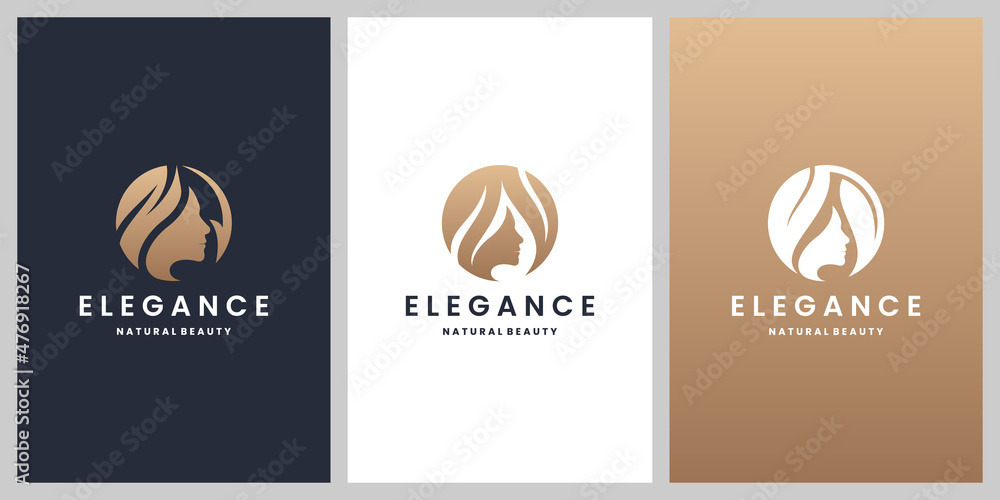 luxury natural beauty logo design. woman face with leaf combine