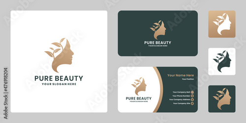 pure beauty logo design with golden color for salon, cosmetic and spa